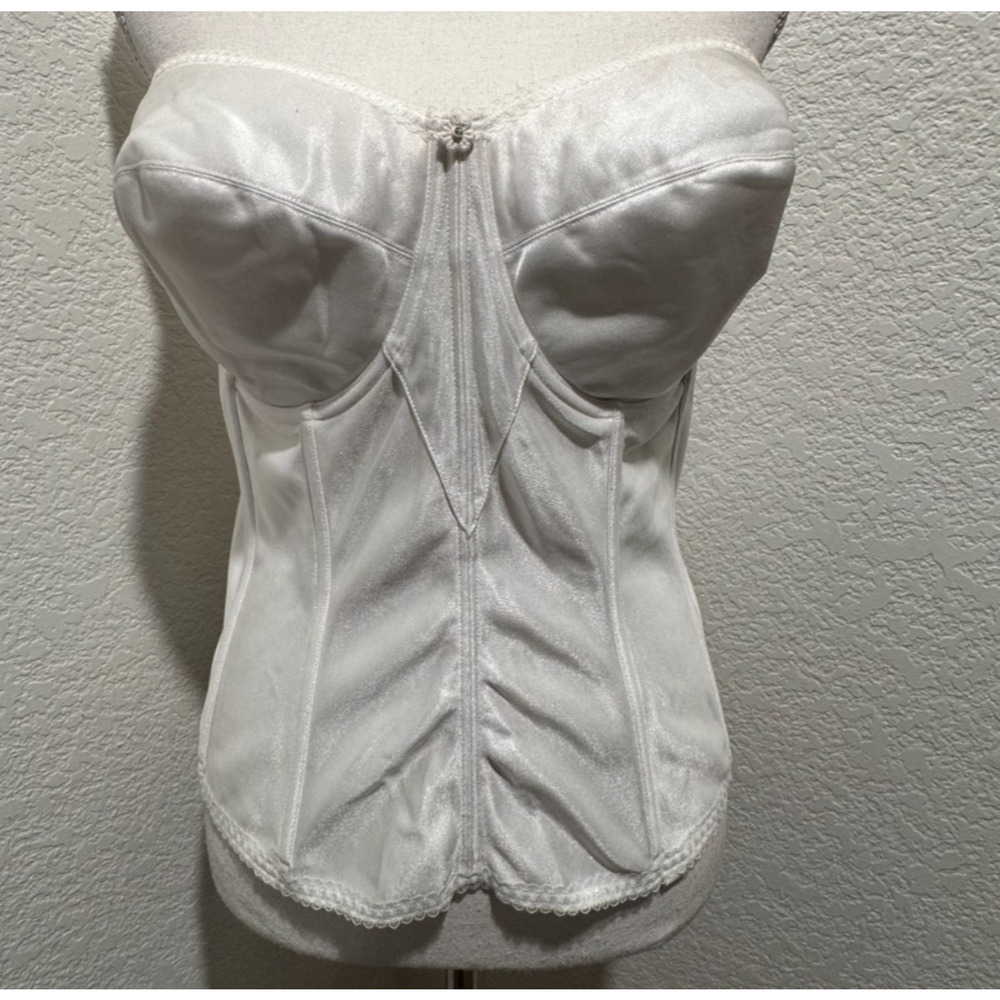 Dominique White Rachelle Satin Strapless Corset Bustier Bra Sz 40DD Item #8950
